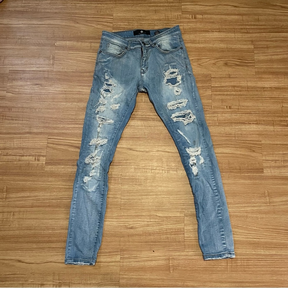 Distressed Light Blue Men's Skinny Jeans